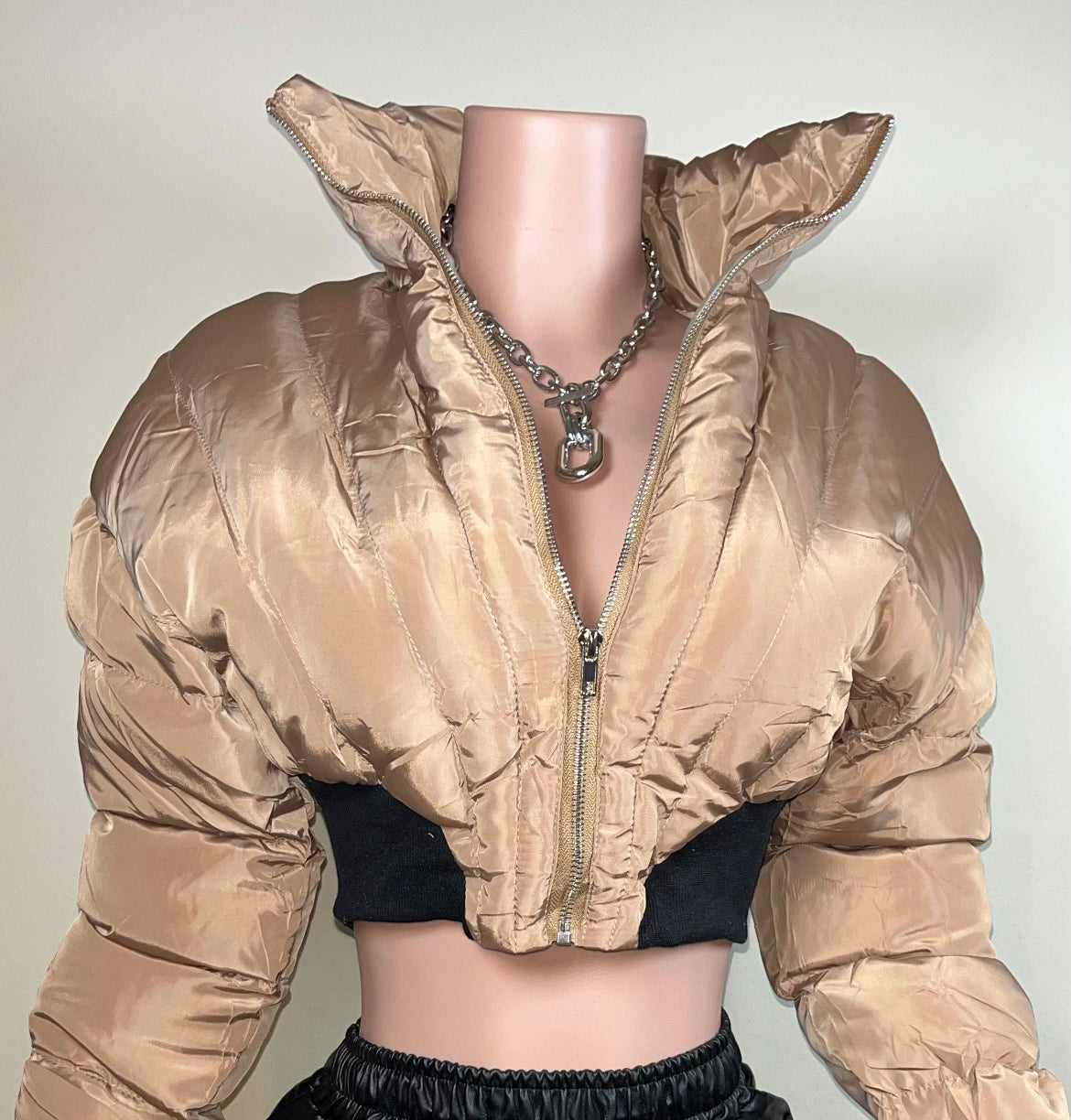 Tan Puffer Crop Jacket